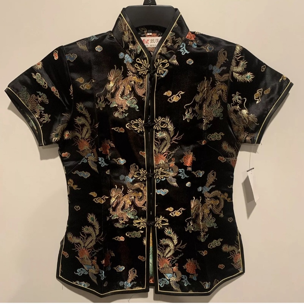 Mandarin Collar Chinese Top, Blouse, SI MEI JIN Size S, Dragons.